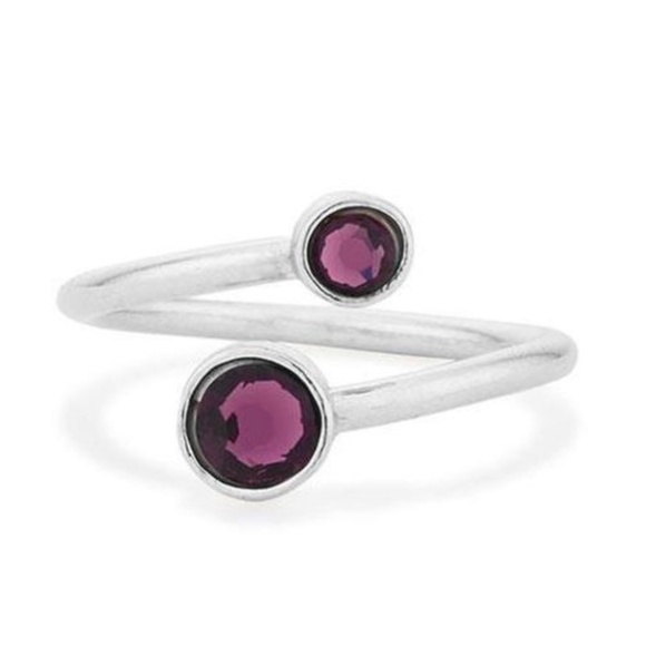NWT Alex and Ani Amethyst Swarovski Crystal Sterling Silver Adjustable Ring Wrap - Picture 1 of 4